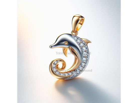 Dolphin Fish 925 Sterling Silver Pendant with Lab Grown Diamonds – Gift Necklace for Her