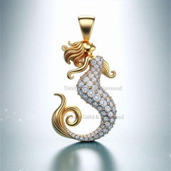 Mermaid Pendant Necklace for Women, Gold Plated CZ Sea Charm, Ocean-Inspired Jewelry, Fantasy Tail Necklace, Gift for Her