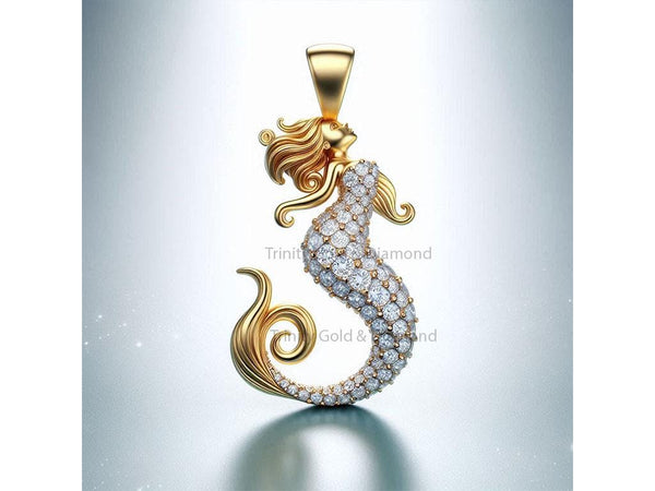Mermaid Pendant Necklace for Women, Gold Plated CZ Sea Charm, Ocean-Inspired Jewelry, Fantasy Tail Necklace, Gift for Her