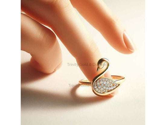 Swan Ring for Women, Adjustable Gold Plated CZ Animal Ring, Elegant Bird-Inspired Jewelry, Unique Gift for Her, Nature Symbol Ring