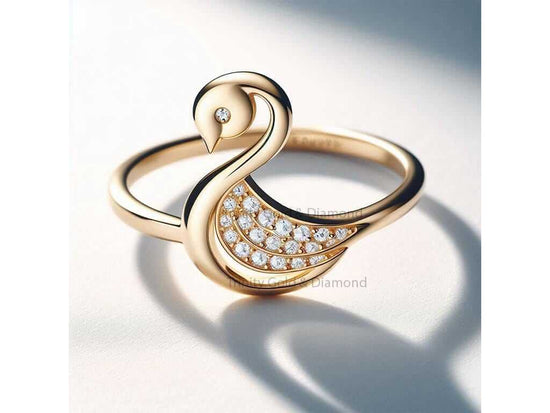 Swan Ring for Women, Gold Plated CZ Animal Jewelry, Graceful Bird Inspired Design, Elegant Adjustable Ring, Gift for Her