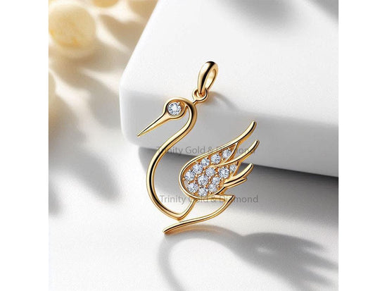 Crane Bird Pendant Necklace with Moissanite, 14k Gold Over 925 Silver, Elegant Nature Jewelry Gift for Her, Handmade Bird Charm