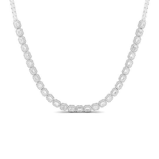 Emerald Cut Diamond Tennis Necklace, Moissanite Choker, Bridal Jewelry in Sterling Silver, Gift for Her
