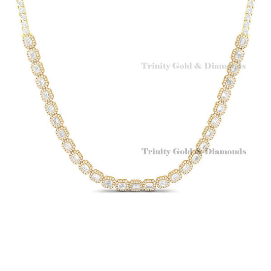 Emerald Cut Diamond Tennis Necklace, Moissanite Choker, Bridal Jewelry in Sterling Silver, Gift for Her