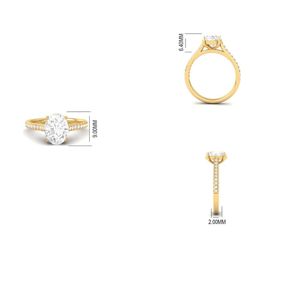 Oval Moissanite Solitaire Engagement Ring, 14KT Solid Yellow Gold, Dainty Pavé Band, Handmade Wedding Ring, Minimalist Ring for Her