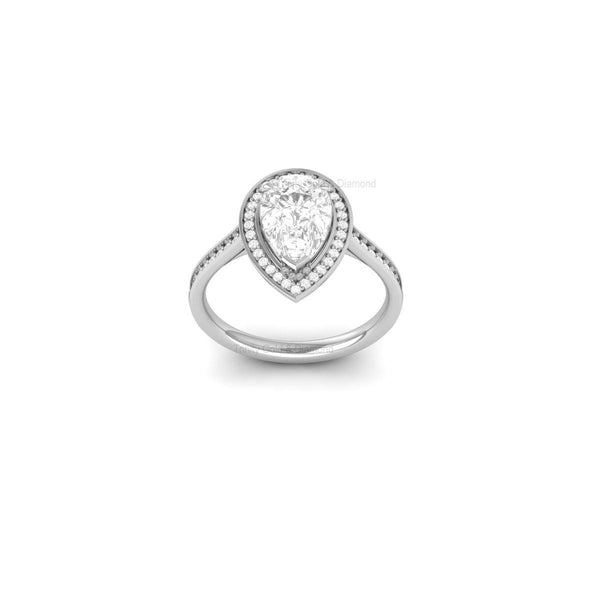 Pear Halo Lab Diamond Engagement Ring, 14KT Solid Yellow Gold, Pave Band, Handmade Bridal Ring, Teardrop Solitaire Ring for Her