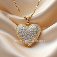 Luxury Moissanite Heart Pendant in 14k Gold Over 925 Silver, Bold Sparkle Statement Necklace, Gift for Her, Radiant Heart Jewelry