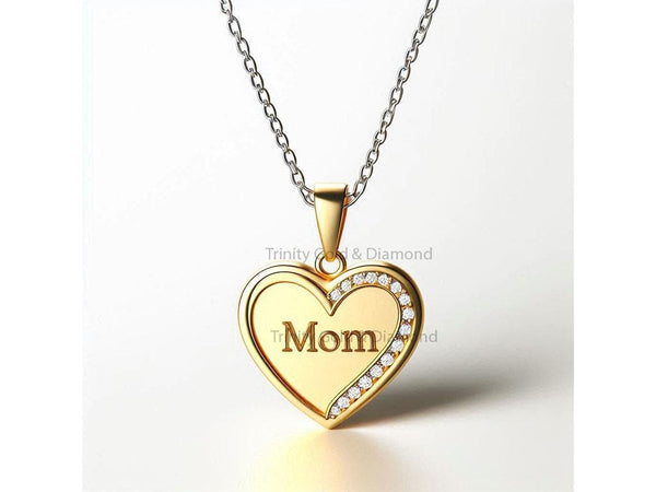 Heart Pendant Necklace for Mom with Moissanite Stones, Sterling Silver Heart Charm Jewelry, Gift for MOM