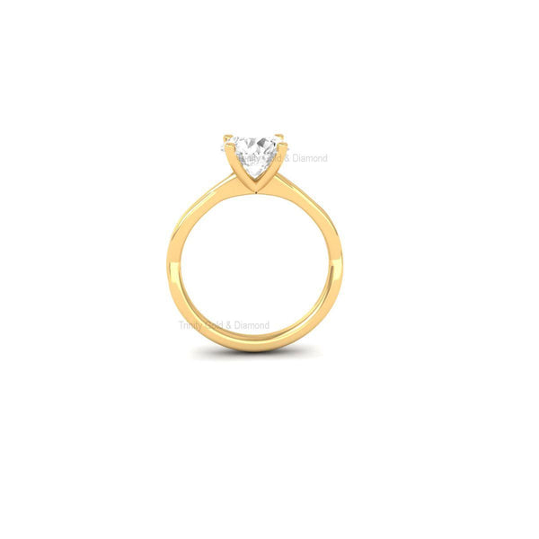 Round Lab Grown Diamond Solitaire Engagement Ring, Twisted Band Gold Ring for Her, Dainty Handmade Proposal Jewelry