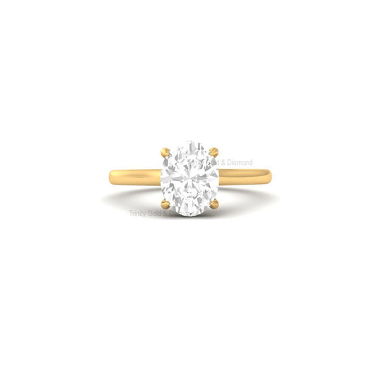 Oval Lab Grown Diamond Solitaire Ring, 14K Yellow Gold Engagement Ring, Minimalist Handmade Proposal Ring for Her