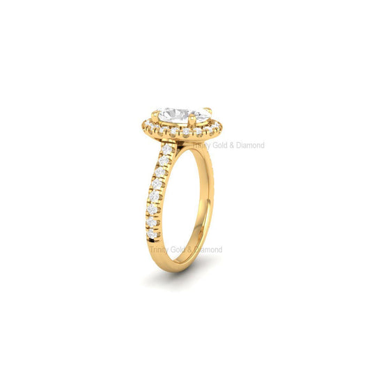 Oval Lab Grown Diamond Halo Engagement Ring in 14KT Solid Gold | Dainty Halo Ring | Handmade Bridal Jewelry