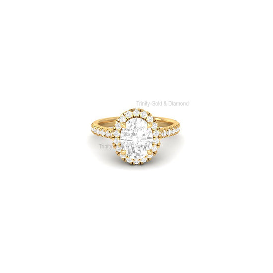 Oval Lab Grown Diamond Halo Engagement Ring in 14KT Solid Gold | Dainty Halo Ring | Handmade Bridal Jewelry