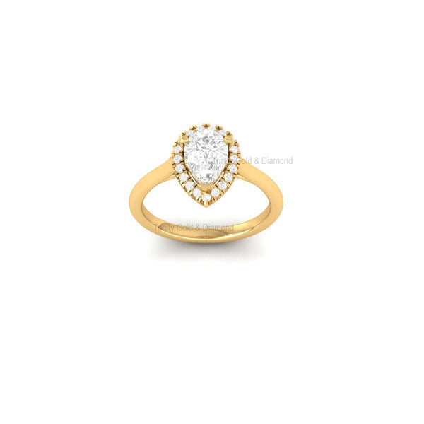 Pear Shape Lab Grown Diamond Halo Engagement Ring in 14KT Solid Gold | Tear Drop Ethical Wedding Ring | Handmade Jewelry