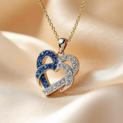 Heart Pendant Necklace with Lab Grown Diamonds in 925 Sterling Silver – Blue & White Sparkle Charm