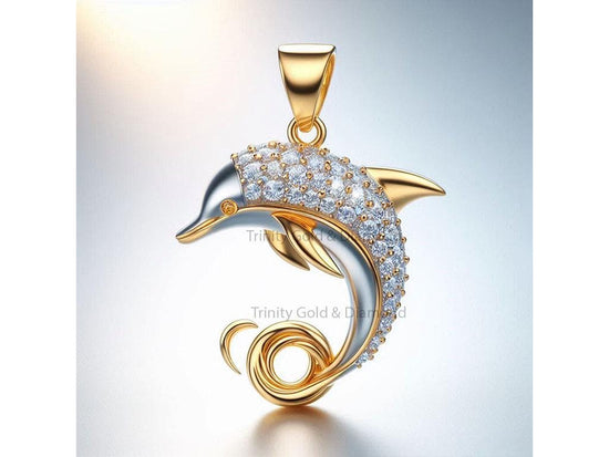 925 Sterling Silver Dolphine Pendant with Lab Grown Diamonds – Gift Necklace for Her