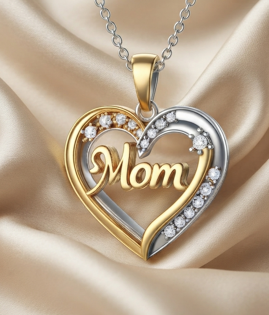Mom Heart Pendant Necklace • Lab Grown Diamond Jewelry • Mother’s Day Gift for Her • Sentimental Jewelry from Daughter or Son • Moissanite