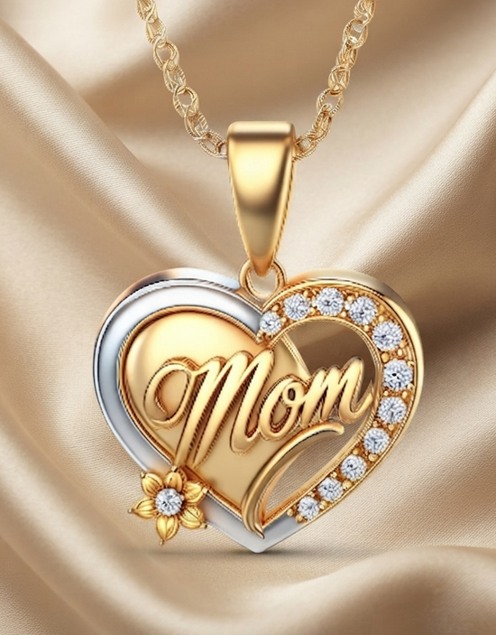 Mom Heart Pendant Necklace, Lab Grown Diamond Jewelry , Mother’s Day Gift for Her, Sentimental Jewelry from Daughter or Son