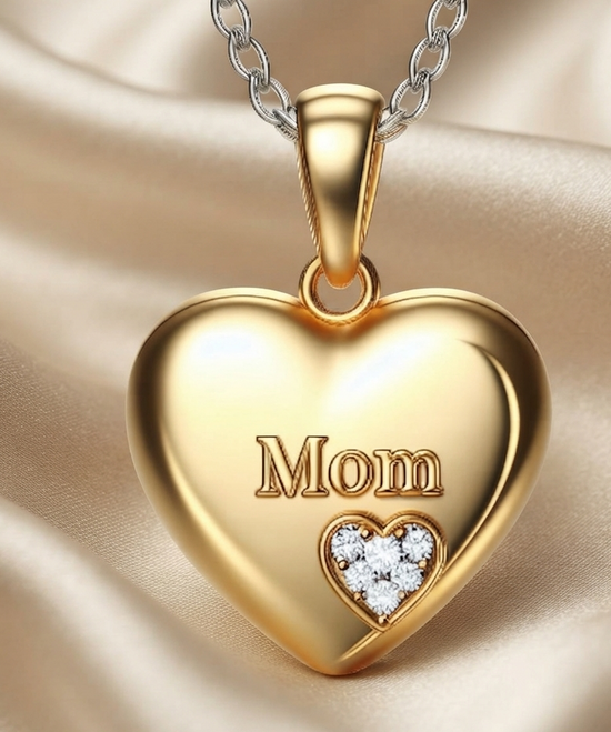 Mom Heart Pendant with Sparkling Mini Heart, Handmade  Simple and Elegant Mother’s Day Necklace Gift