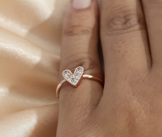 Small heart ring, dainty heart ring, silver heart ring, diamond heart ring, sterling silver heart ring, dainty delicate ring for her, gifts