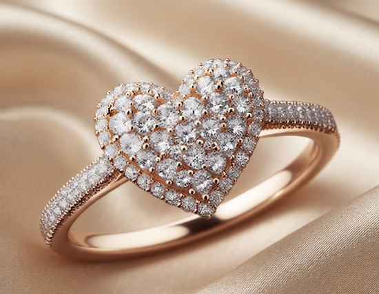 Heart Ring • Natural Diamond Heart Ring 14KT Yellow Gold Plated • Gift For women • Ring Size-US-5-12 • Pave Heart Ring For Her