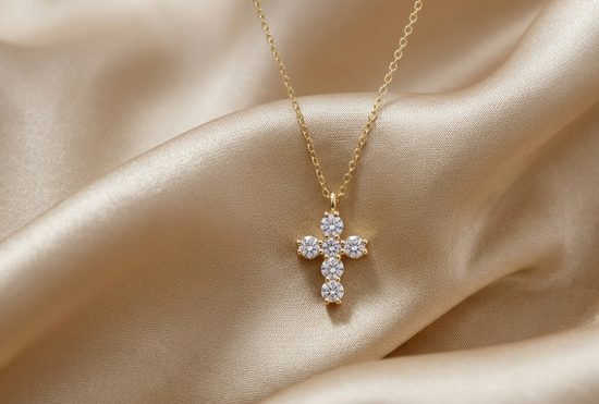 Cross Pendant • Dainty Cross Pendant Necklace For Women • Minimalist Cross Pendant Necklace • Moissanite Diamond Cross Pendant Gift for Her