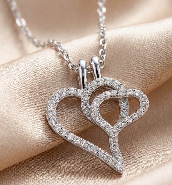 Triple Heart  Pendant • HEART PENDANT •  Moissanite Heart Necklace • Pave Heart Pendant • Heart Necklace • Perfect Mothers Day Gift