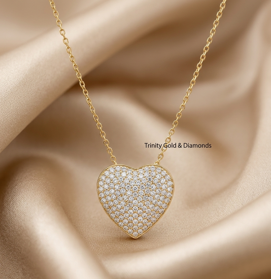 DIAMOND HEART PENDANT Moissanite Heart Pendant Pave Heart Pendant Silver Heart Pendant, Heart Necklace Gift for Love Necklace 22mm Heart