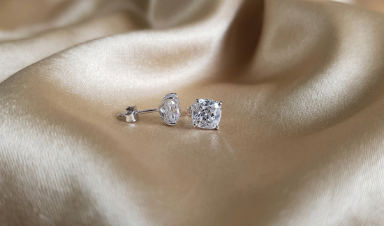 8.0mm Cushion Stud Earring • Lab Grown Diamond Earrings • Solitaire Earrings • Gift for Him & Her • Fancy Earrings Four Prong Stud push Back