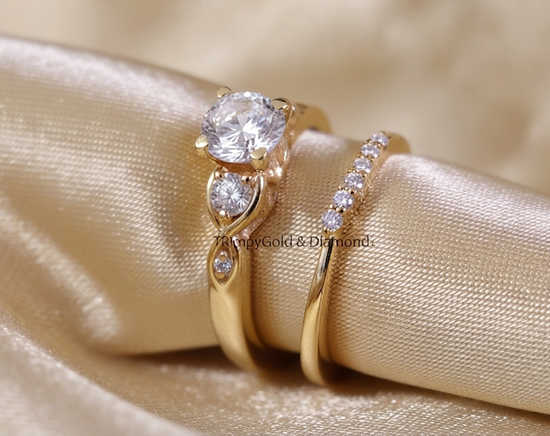 Three Stone Bridal Set • Solitaire Lab Grown Bridal Set For Women • Wedding Set • Perfect Classic Wedding Gift for Her • Size-5 -12 USA