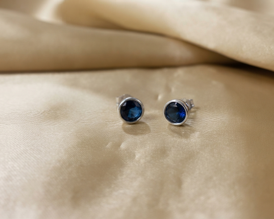 Blue Sapphire Bezel Stud Earrings • Stud Earrings • Dainty Stud Earrings Small Stud Earrings Tiny Stud Earrings • Minimalist Earrings • Gift