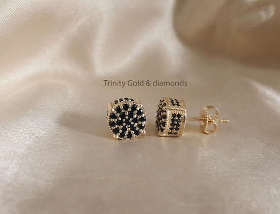 Black Stud • Mens Black Stud Earrings with Screw Back • Size 11.80mm  • Flower Shape Cluster Unisex Stud Earrings • Perfect Birthday Gift
