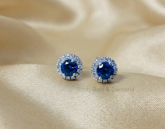 Blue Diamond Stud Earring • Halo Diamond Stud Earrings for Women • Moissanite Diamond Stud Earring for Her • Perfect Gift