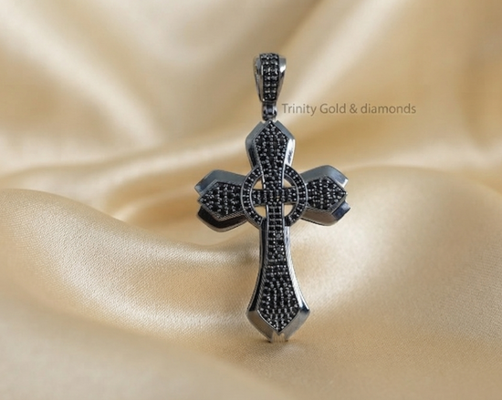 Black Cross Pendant for Men • Large Sterling Silver Black Diamond Cross Pendant  • Christmas Gift • Statement Jewelry • Hip Hop Cross