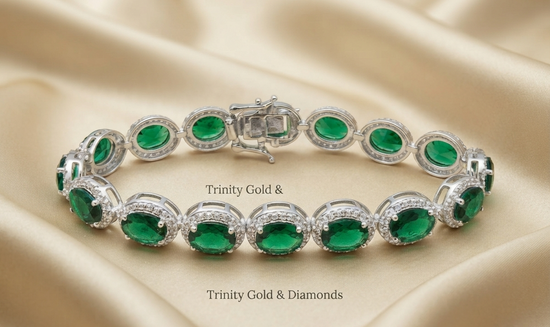 Oval Gemstone Bracelet • White Moissanite Green Oval Emerald Diamond Tennis Bracelet For Women • Perfect Anniversary Gift • Size-5-12USA