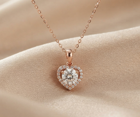 Heart Halo Diamond Pendant, 14K Gold Plated Moissanite Charm, Gift for Her, Handmade Jewelry for Mom, Mother’s Day Love Necklace