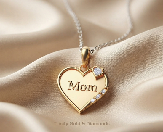 Handmade Mom Heart Necklace with Accent Heart and Sparkling Curve, Elegant Mother’s Day Jewelry Gift