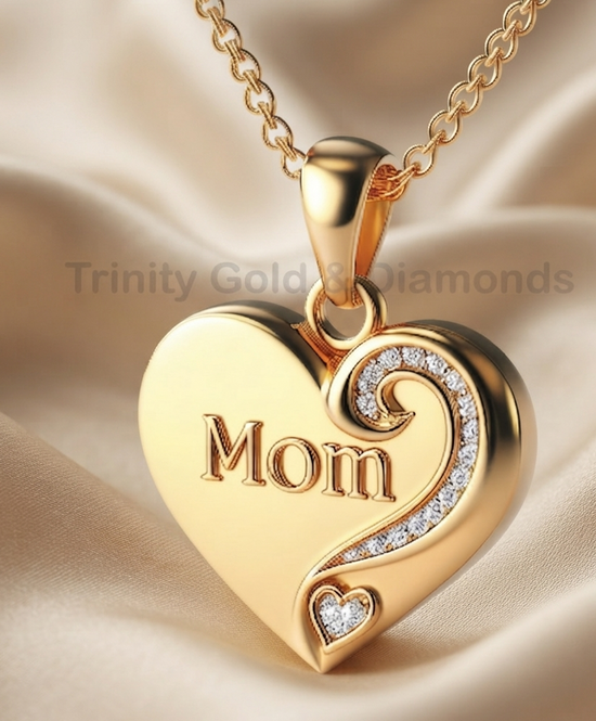 Handmade Mom Heart Necklace with Sparkling Swirl Accent, Mother&