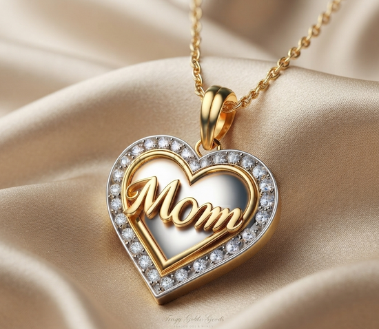 Gold Heart Pendant Necklace for Mom with Sparkling Border – Elegant Mother’s Day Jewelry Gift