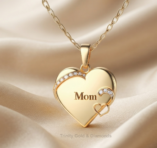 Gold Heart Pendant for Mom with Double Heart Accent – Elegant Mother’s Day Gift Necklace