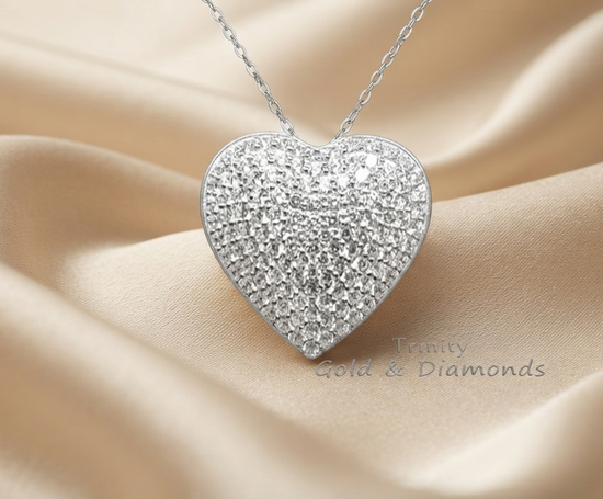 DIAMOND HEART PENDANT Moissanite Heart Pendant, Pave Heart Pendant Silver Heart Pendant, Heart Necklace Gift for Mom Love Necklace Christmas