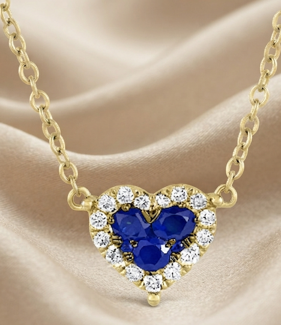 Blue Sapphire And Moissanite Heart Pendant Necklace, 925 Sterling Silver, Sapphire Heart Pendant, 14k Yellow Gold Plated, Gift For Her
