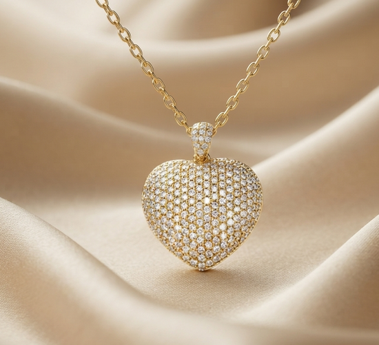 BIG HEART PENDANT, Moissanite Pave Diamond Big Heart Pendant Necklace for Her, Best Valentine gift , Diamond Heart Pendant, Heart Pendant