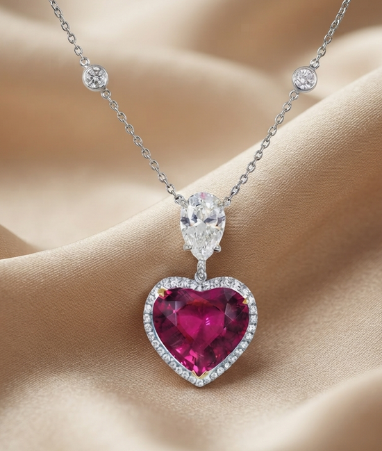 925 SILVER RUBY HEART Pendant Necklace, Ruby & White Moissanite Heart Pendant for Women, Mothers day gift, Mothers day sale, Gift for Mother