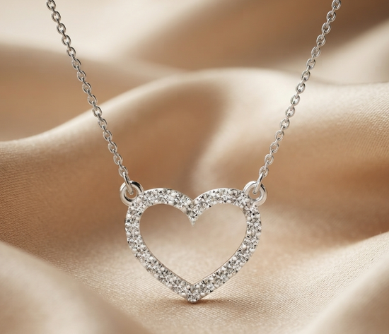 4.50CT Real Moissanite Diamond Open Small Heart Necklace, Moissanite Heart Necklace, 925 Sterling Silver, Heart Pendant, Valentine Day Gift