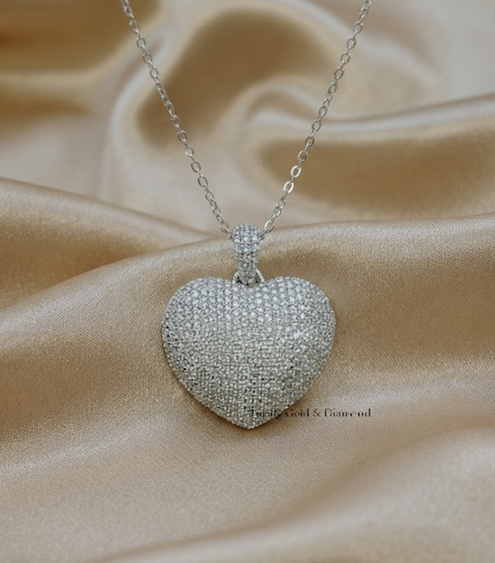 38mm Big Heart Pendant Necklace • Valentines Day Gift • 4.20CT Pave Diamond Heart Pendant Necklace • Lab Grown Diamond Heart Pendant Gift