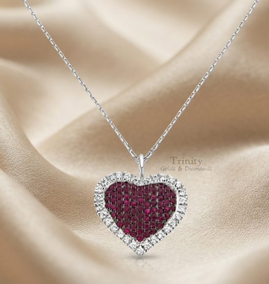3.00 Ct Red Ruby And Diamond Heart Pendant, 925 Sterling Silver, 14k White Gold Plated, Heart Pendant, Handmade Heart Pendant, Gift For Her