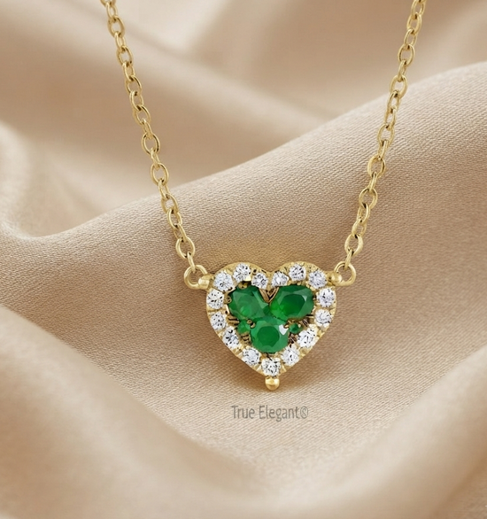 3 Ct Green Emerald And Moissanite Diamond Heart Pendant , Heart Necklace, Gemstone Heart Pendant, Moissanite Heart Pendant with Cable Chain