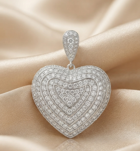 2.00CT Moissanite Heart Pendant, 14K White Gold Plated, Diamond Big Heart Pendant, Diamond Jewellery, Heart Shape Pendant, Gift for Her