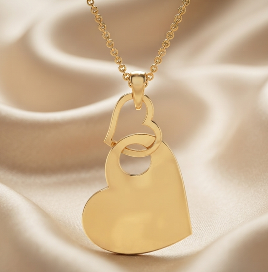 2.0 CT  Two Open Heart dangle Drop Pendant/Necklace With 14kt Yellow Gold Over Finish, OPen Heart necklace, Heart Pendant Silver, Valentine