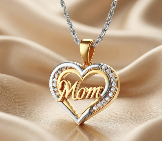 Two-Tone Gold Heart Pendant Necklace for Mom with Sparkling Accents – Stylish Mother’s Day Gift